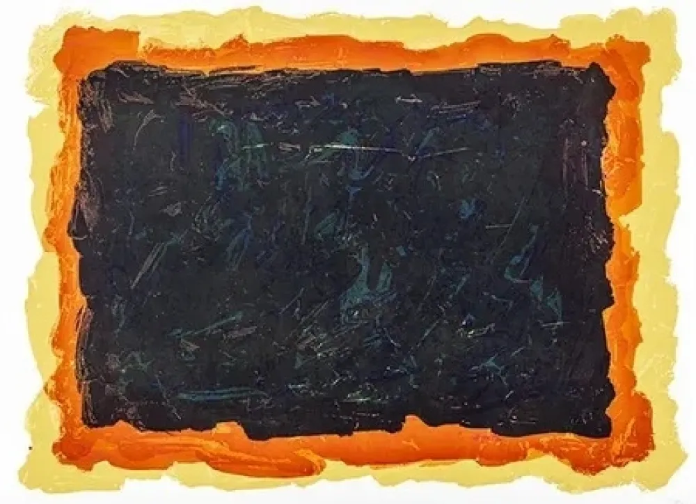 Acquatinta Lewitt - Rectangles irréguliers rouges, jaunes et bleus superposés.