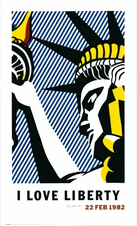 Litografia Lichtenstein - 'I Love Liberty' Hand-Signed 1982 Offset-lithograph