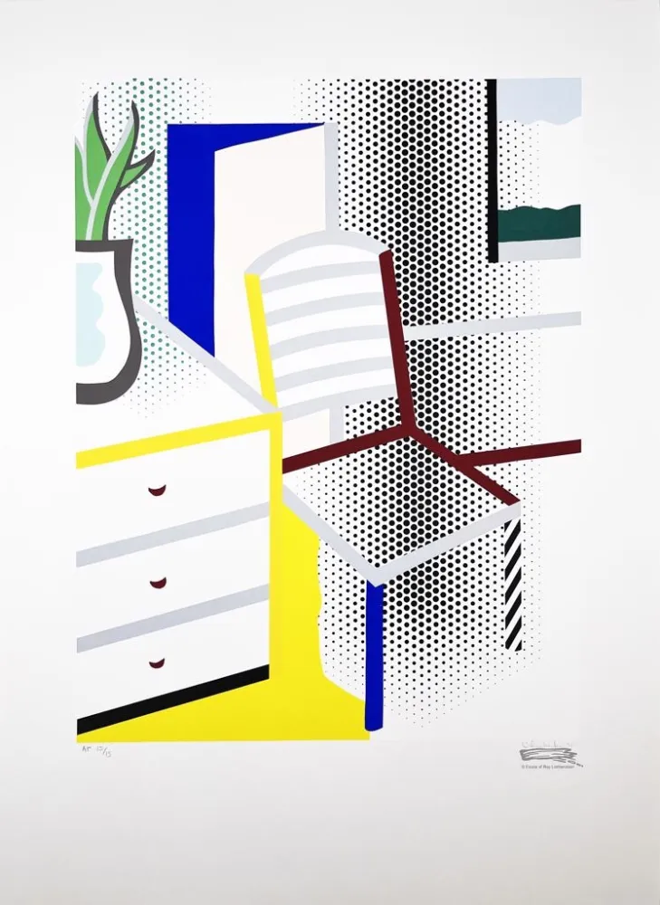 Serigrafia Lichtenstein - Interior with Chair from the Leo Castelli 90th Birthday portfolio