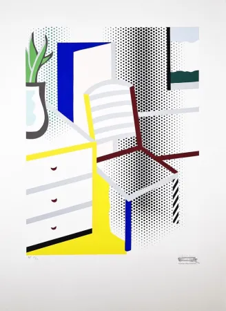 Serigrafia Lichtenstein - Interior with Chair from the Leo Castelli 90th Birthday portfolio