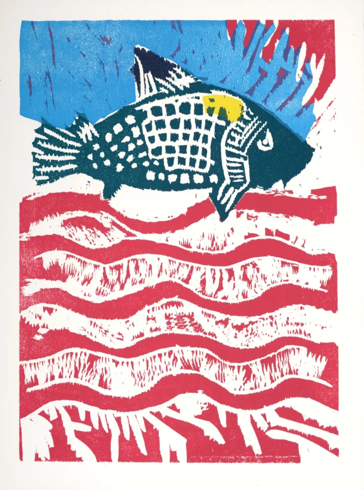 Incisione Su Legno Lorjou - La Carpe, 1965