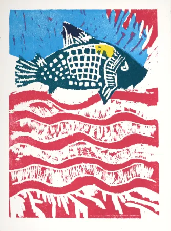 Incisione Su Legno Lorjou - La Carpe, 1965