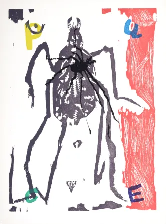 Incisione Su Legno Lorjou - La Puce, 1965