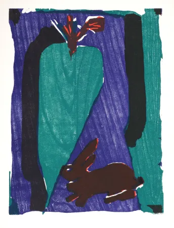 Incisione Su Legno Lorjou - Le Lapin, 1965