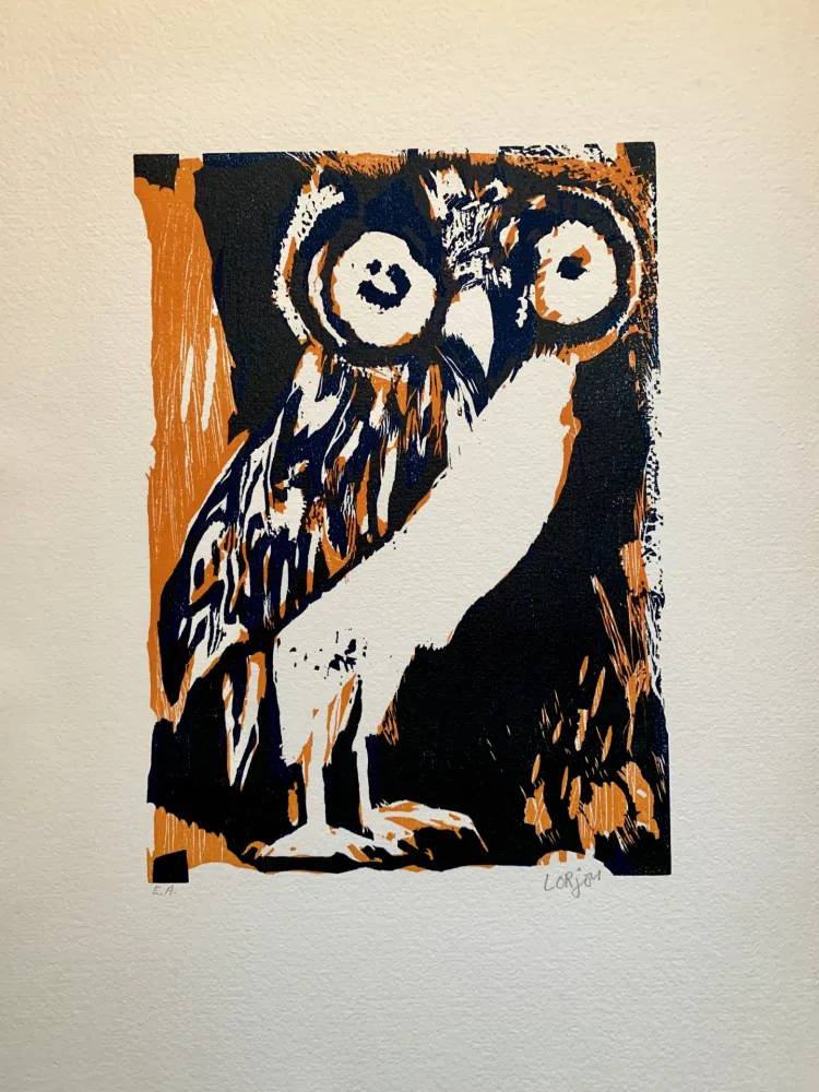 Incisione Su Legno Lorjou - Les animaux  : Chouette orange