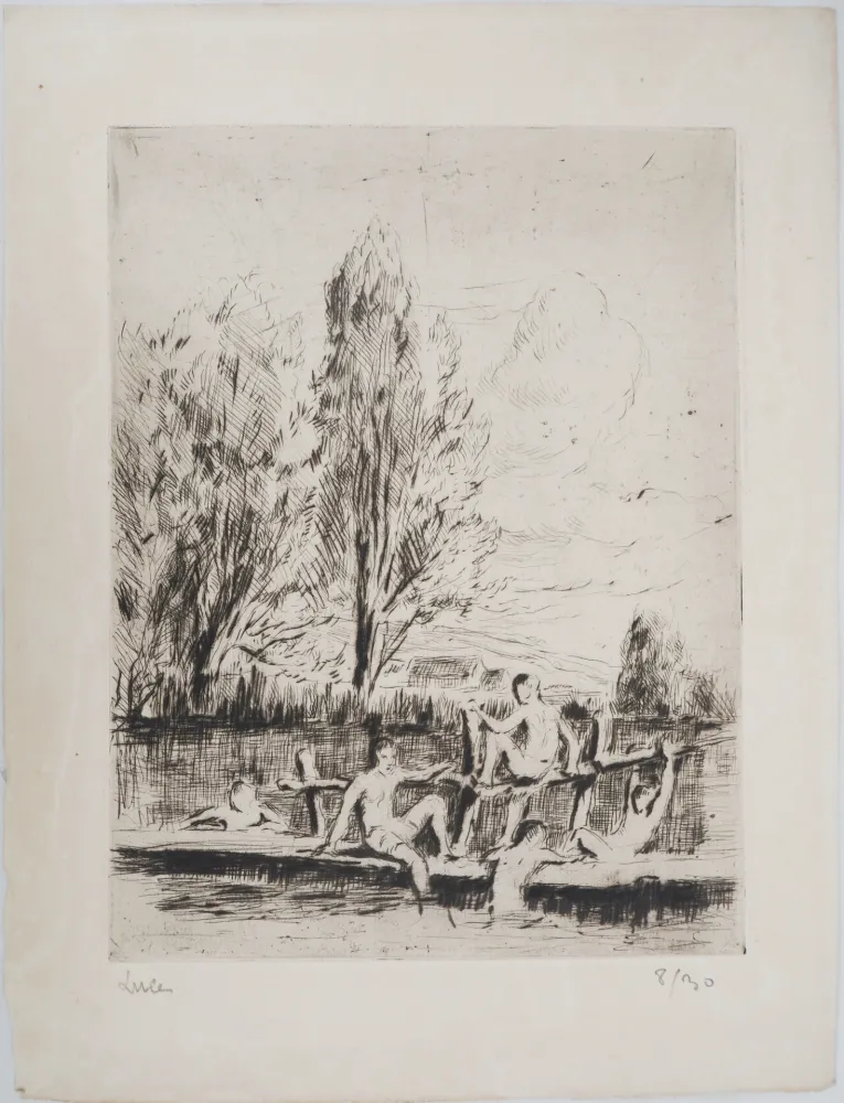 Punta Secca Luce - Maximilien LUCE - Baigneurs Vers 1890 - Gravure originale signée