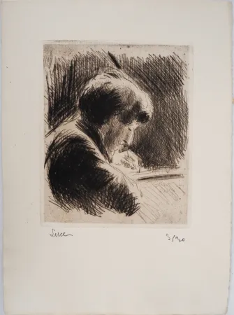 Punta Secca Luce - Maximilien LUCE-  Femme aux cheveux courts, profil droit Vers 1890 - Gravure originale signée