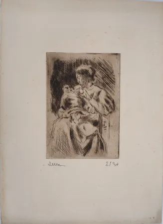 Punta Secca Luce - Maximilien LUCE -  La Maternité : une mère et son nouveau-né La Maternité : une mère et son nouveau-né Vers 1890 - Gravure originale signée