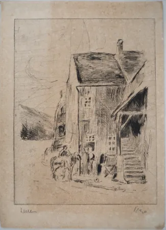 Punta Secca Luce - Maximilien LUCE - Maison de campagne Vers 1900 - Gravure originale- signée