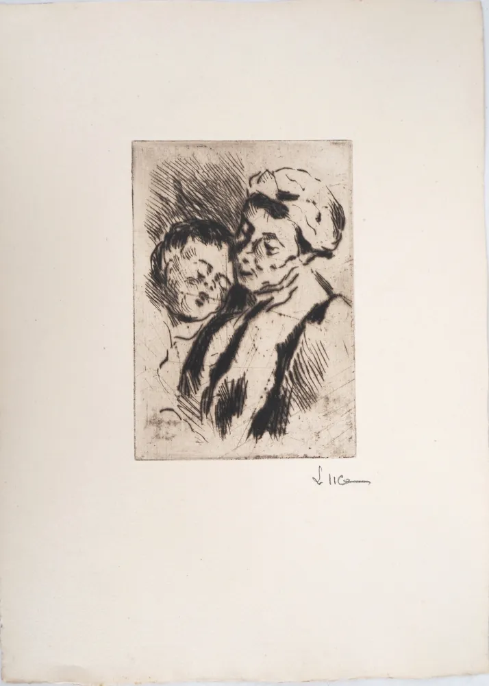 Punta Secca Luce - Maximilien LUCE - Tendresse entre la grand-mère et l'enfant - Gravure originale signée