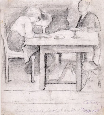 Non Tecnico Macke - Christa, Elisabeth, Bernhard am Tisch. Verso: Geburtstagstisch für Sofie Gerhardt.