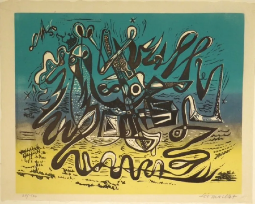 Linoincisione Maillet - Tanz einer Najade / Danse d’une Naïade