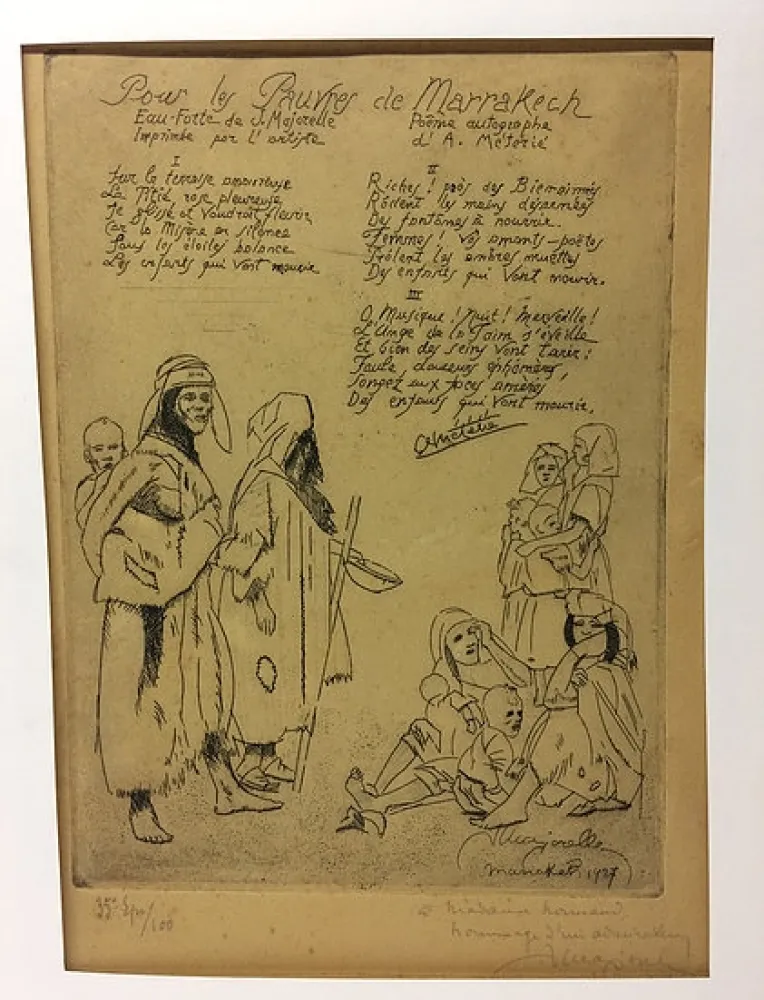 Acquaforte Majorelle - Pour les pauvres de Marrakech. 