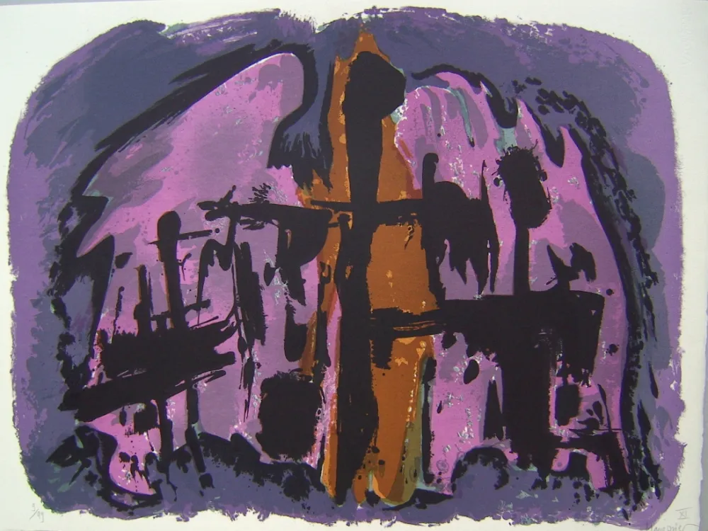 Litografia Manessier - Suite de Paques XI, La Mise au tombeau