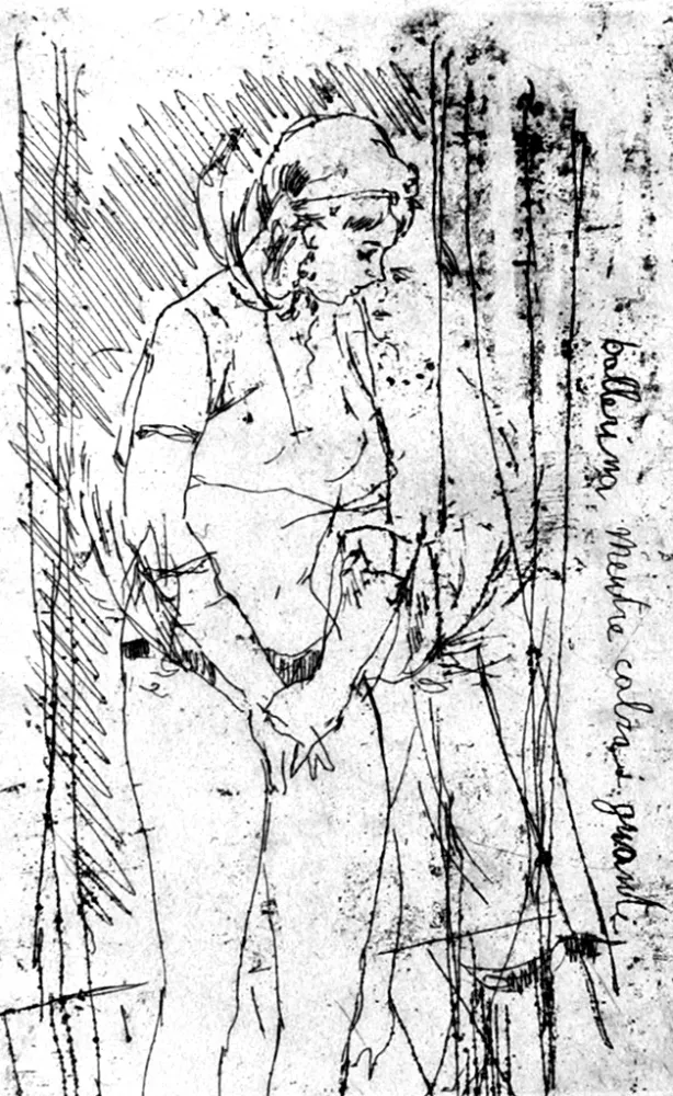 Acquaforte Manfredi - Ballerina mentre calza i guanti