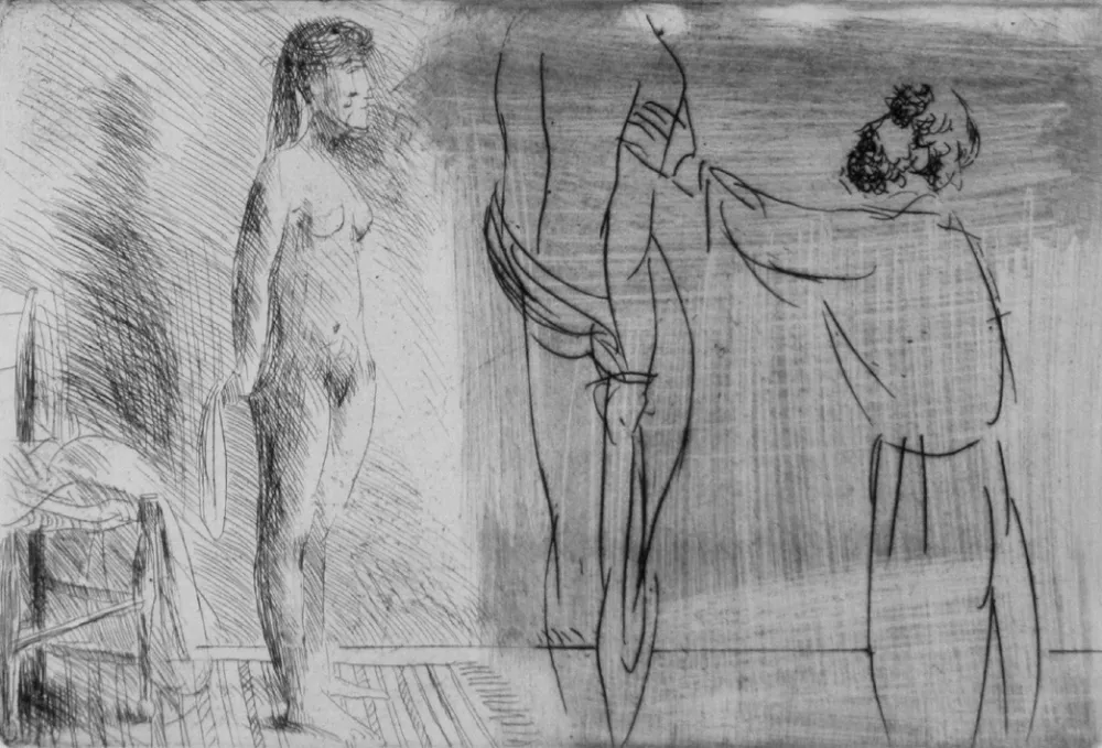 Acquaforte Manzu - Scultore nello studio