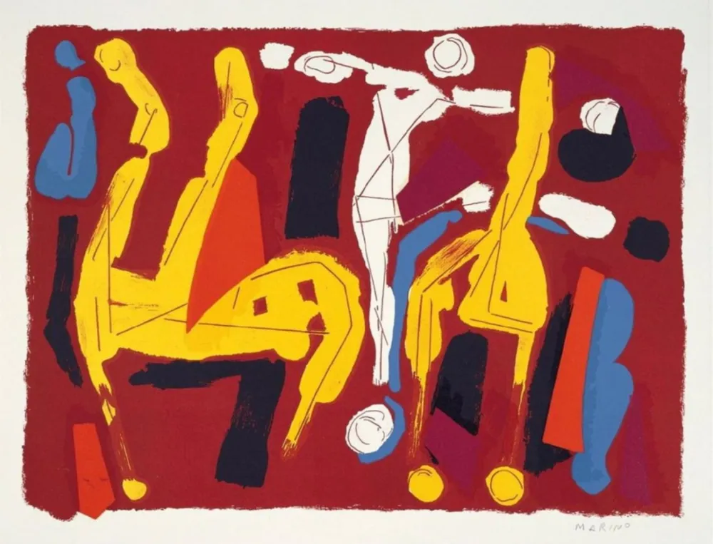 Litografia Marini - L108 Chevaux Et Cavaliers V