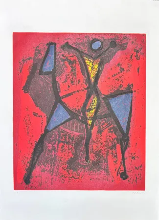 Acquatinta Marini - Marino Marini (1901-1980) - CAVALIERE I - Color Aquatint on Goya paper - 1972