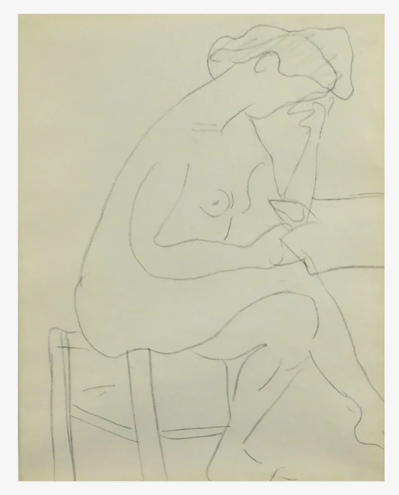 Non Tecnico Marquet - Modèle nu au tabouret à sa lecture, Dessin