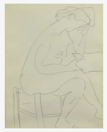 Non Tecnico Marquet - Modèle nu au tabouret à sa lecture, Dessin