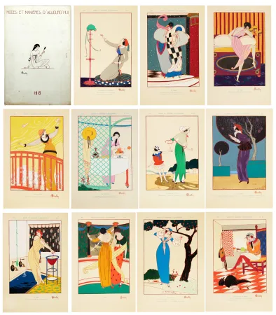 Libro Illustrato Martin - MODES ET MANIÈRES D'AUJOURD'HUI. 1913. Album original des 12 pochoirs.