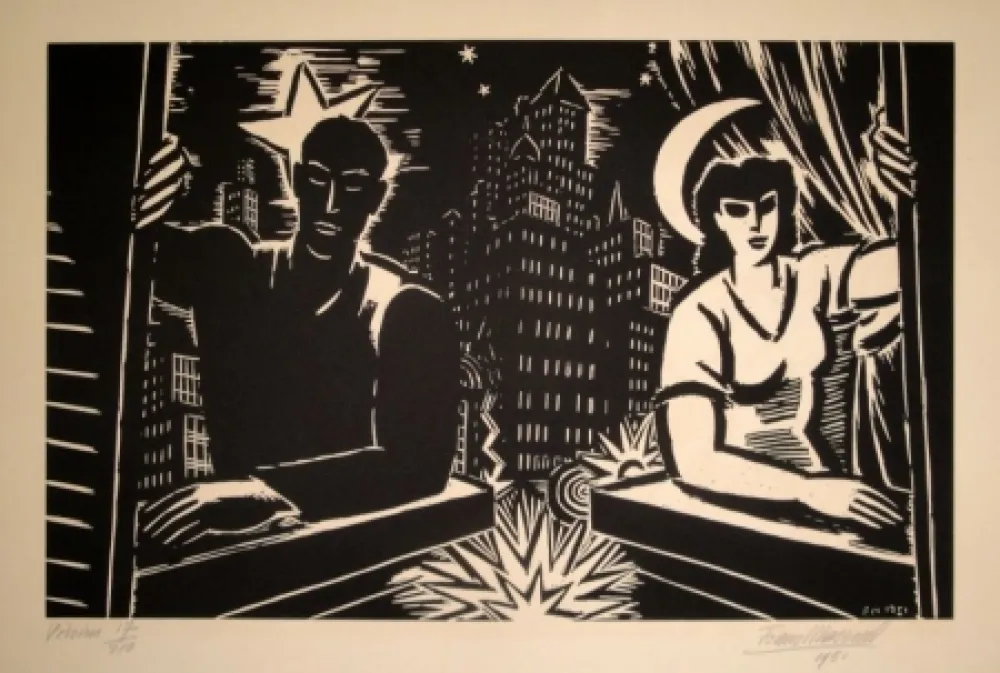Incisione Su Legno Masereel - Voisins