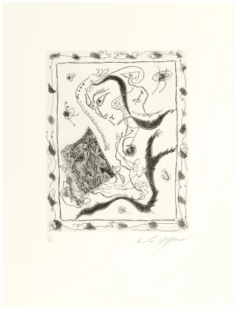 Acquaforte E Acquatinta Masson - Jeune fille regardant un dessin surréaliste (1967)