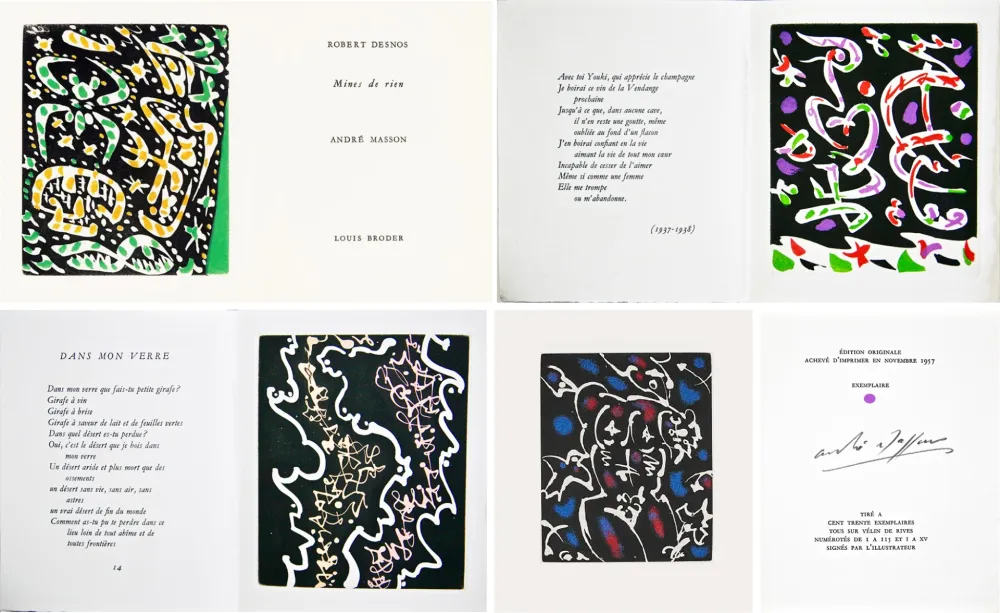 Libro Illustrato Masson - R. Desnos: MINES DE RIEN. 4 gravures originales en couleurs (1957).