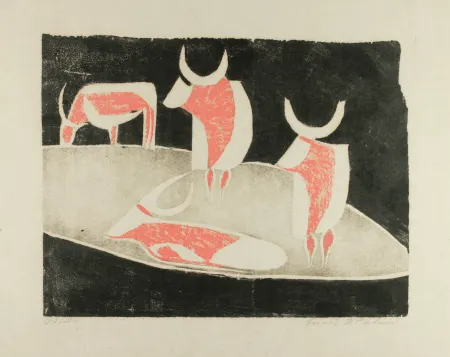 Incisione Su Legno Mataré - Weide (Meadow)