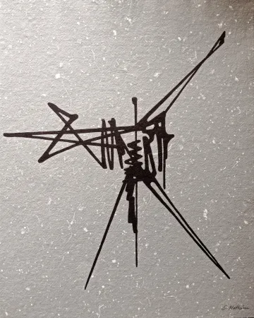 Non Tecnico Mathieu - Abstract Composition, Beautiful Hand signed lithograph, black abstraction on grey background , Hand signed!