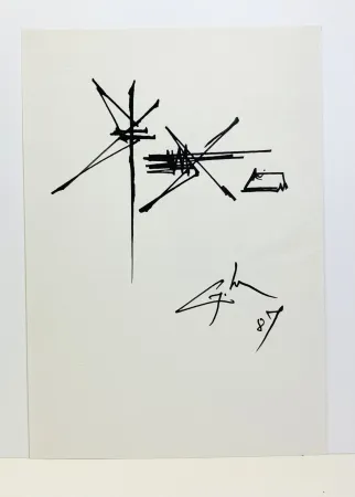 Non Tecnico Mathieu - Georges Mathieu (1921-2012). Dessin à l'encre. 1987. 