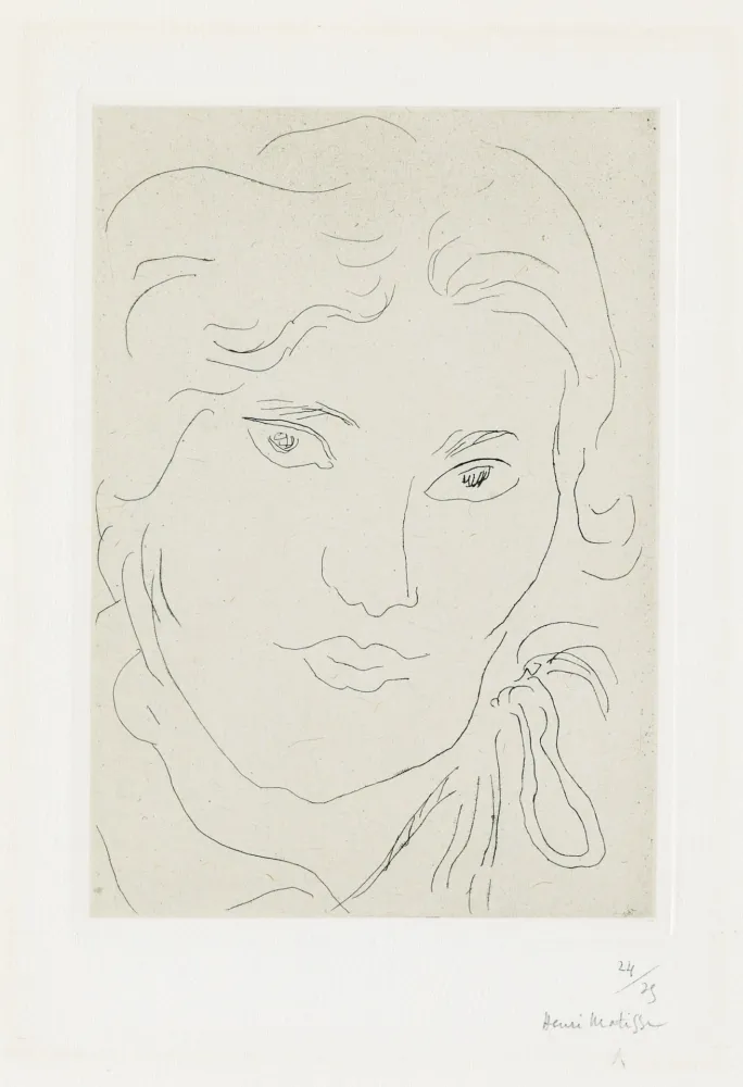 Incisione Matisse - Jeune fille de face, flot de ruban sur l'épaule gauche
