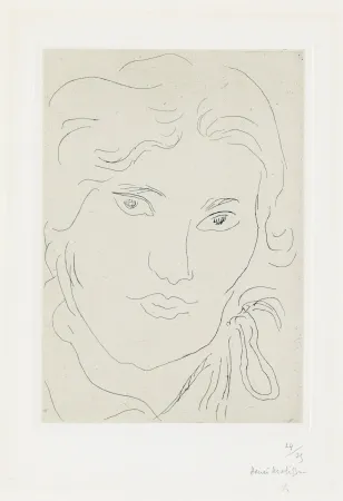 Incisione Matisse - Jeune fille de face, flot de ruban sur l'épaule gauche