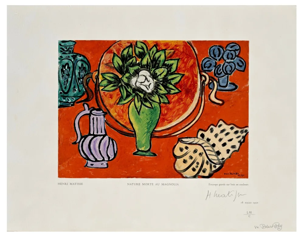 Incisione Su Legno Matisse - Nature Morte au Magnolia