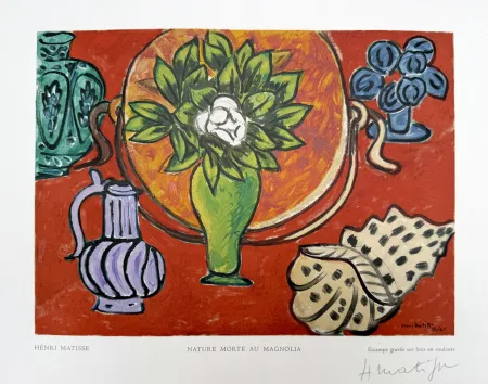 Incisione Su Legno Matisse - Nature Morte au Magnolia 