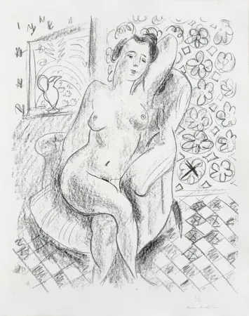 Litografia Matisse - Nu au fauteuil sur fond moucharabieh (Nude in an Armchair, with a Mashrabiya Background)