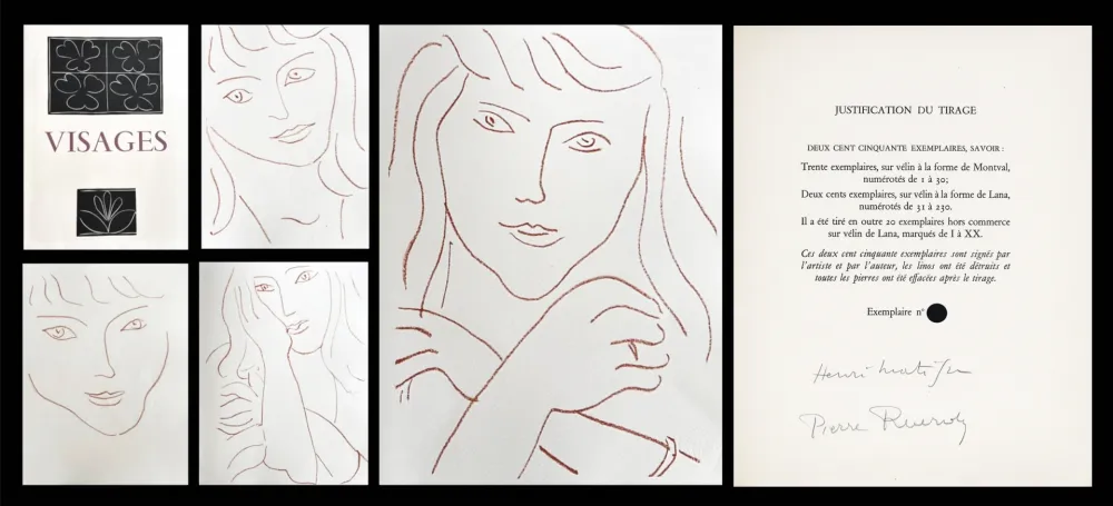 Libro Illustrato Matisse - P. Reverdy. VISAGES. 14 lithographies (1946)