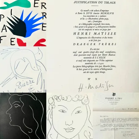 Litografia Matisse - Signed Book ed. 10/49 with original Lithograph + Woodcut Pierre à feu / Les miroirs profonds