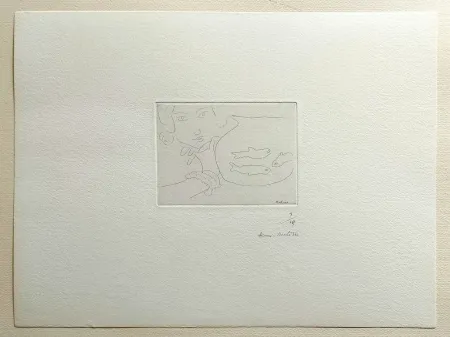 Acquaforte Matisse - Visage de jeune femme et bocal aux trois poissons
