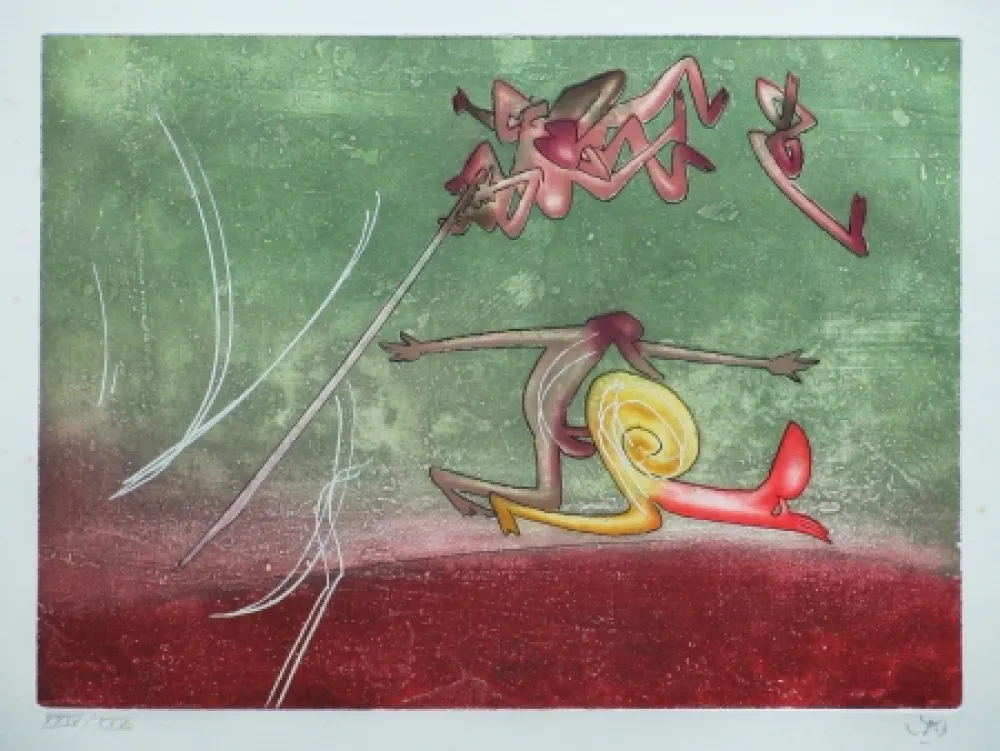 Acquaforte E Acquatinta Matta - Le sot à la perche