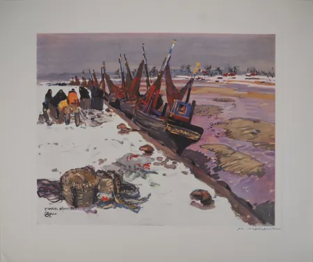 Rotocalcografia Méheut - Bretagne : Le Port d'Etaples sous la Neige