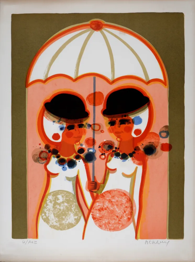 Litografia Menguy - Le Parapluie, Les Angéliques, 1975