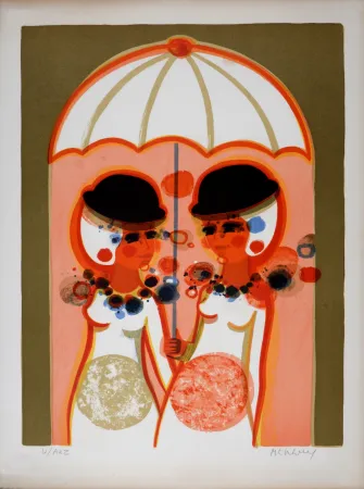 Litografia Menguy - Le Parapluie, Les Angéliques, 1975