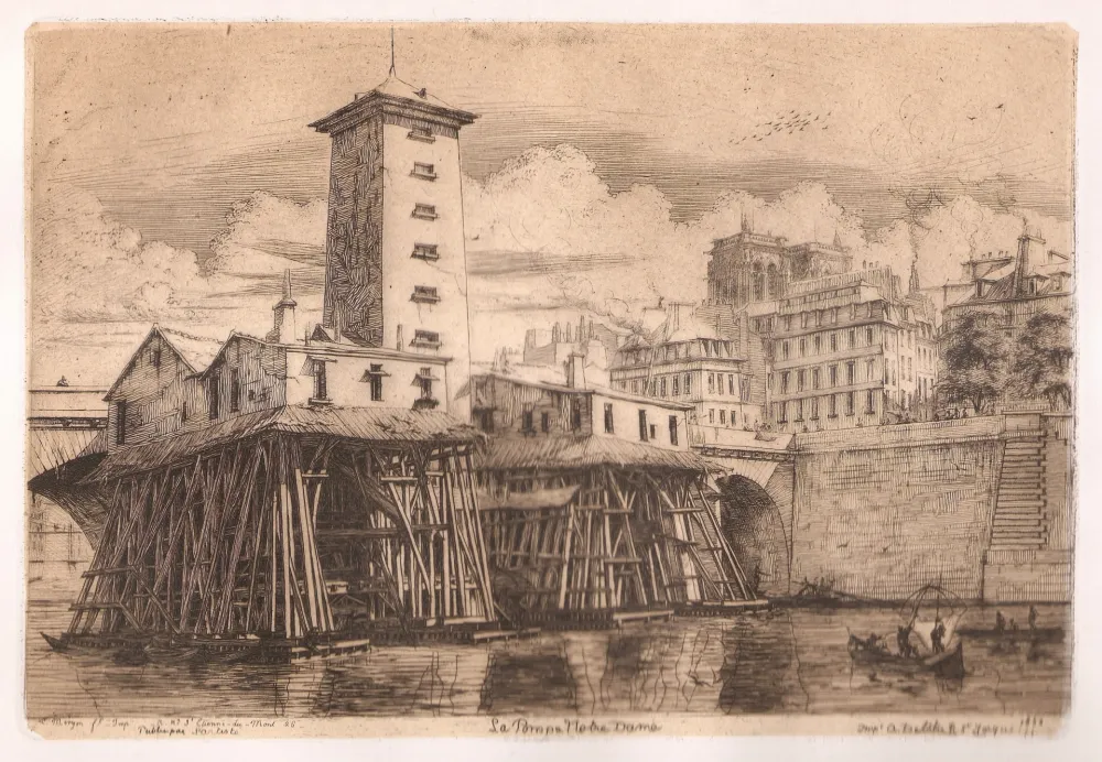 Incisione Meryon - La pompe Notre-Dame