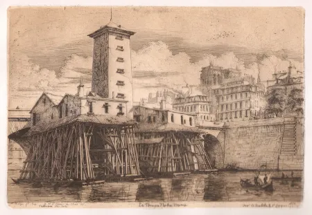 Incisione Meryon - La pompe Notre-Dame