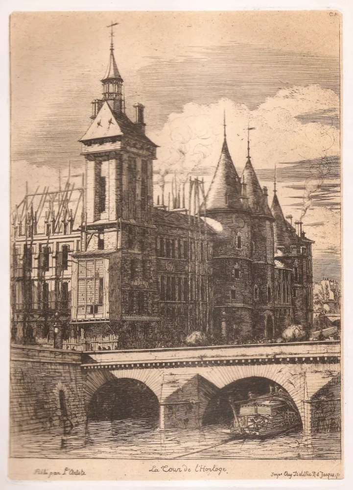 Incisione Meryon - La tour de l'horloge / The Clock Tower