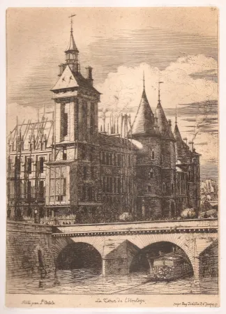 Incisione Meryon - La tour de l'horloge / The Clock Tower