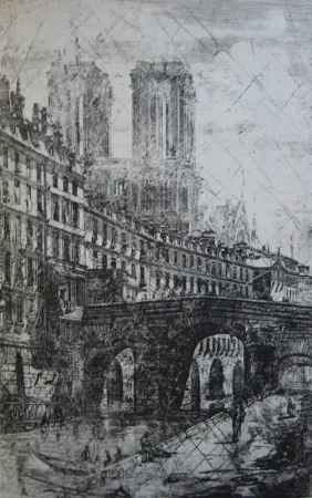 Incisione Meryon - Le Petit Pont, Paris