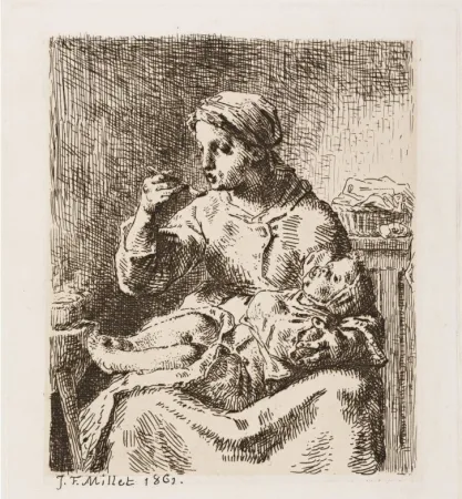 Incisione Millet - La bouillie