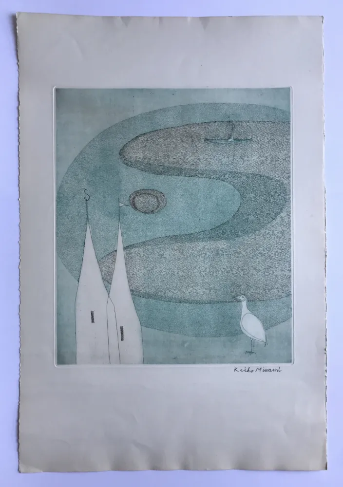 Acquatinta Minami - Sans titre (Lac et oiseau blanc)